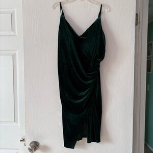 Ever Pretty Dark Green Velvet Draped Mini Dress